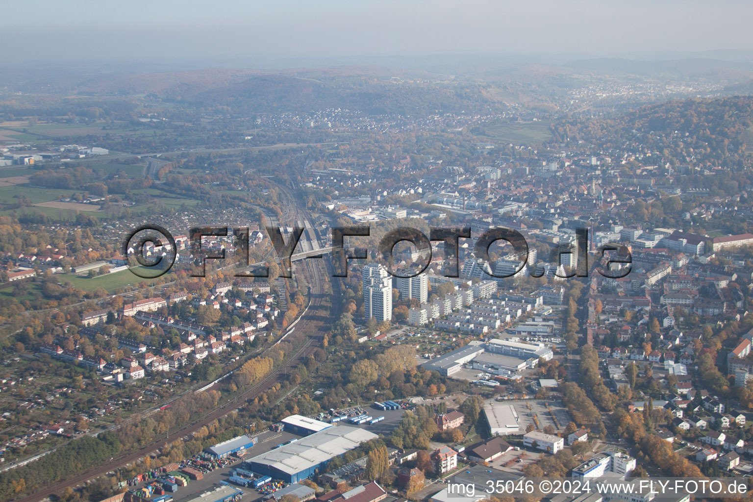 District Durlach in Karlsruhe in the state Baden-Wuerttemberg, Germany viewn from the air