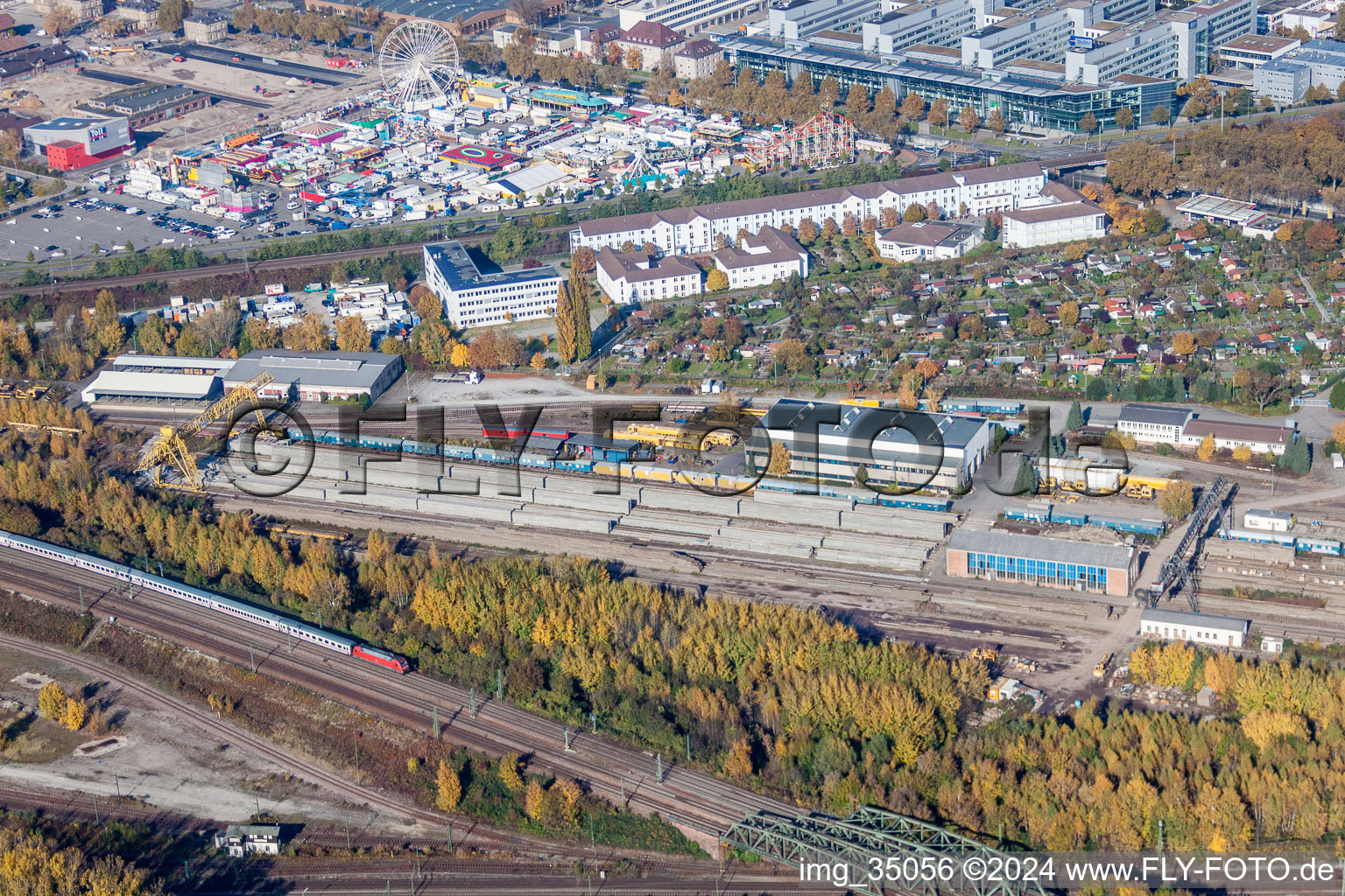 Railway depot and repair shop for maintenance and repair of trains of passenger transport of the DB Netz AG in the district Oststadt in Karlsruhe in the state Baden-Wurttemberg, Germany