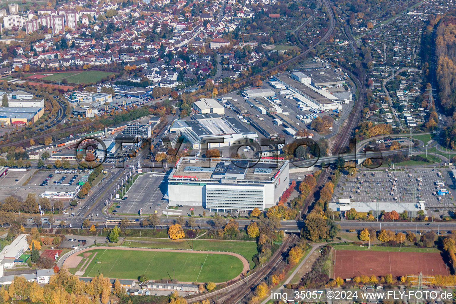 Aerial photograpy of Building of the store - furniture market XXL Lutz, MANN Management GmbH in the district Rintheim in Karlsruhe in the state Baden-Wurttemberg, Germany