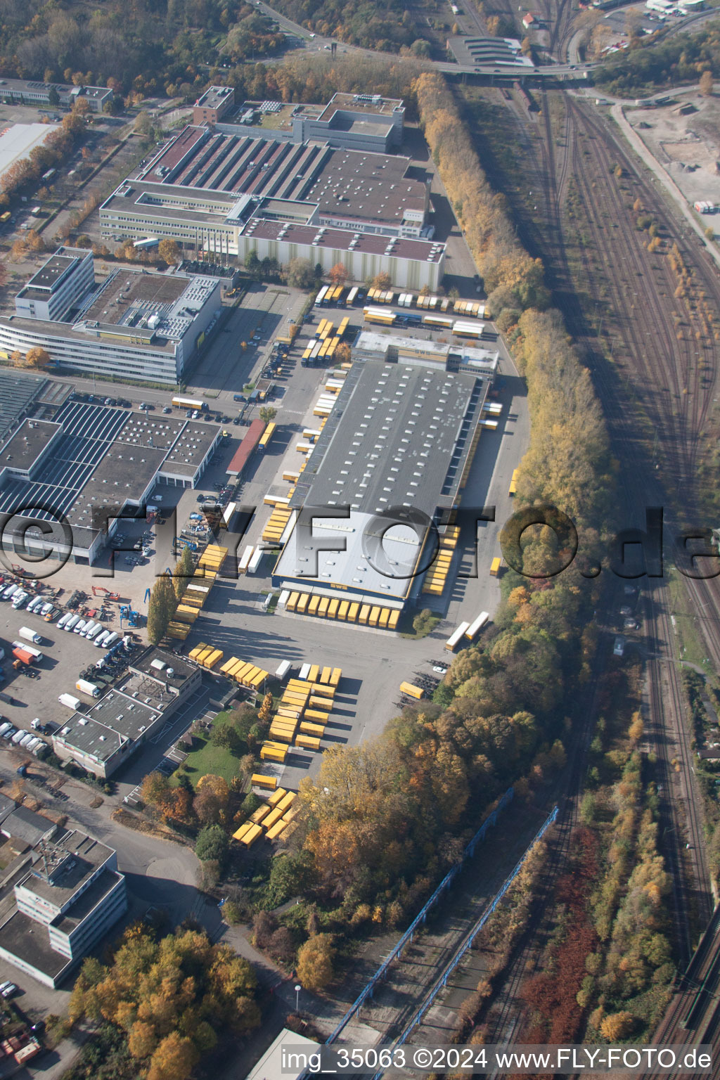 Drone image of Warehouses and forwarding building SWS-Speditions-GmbH, Otto-street in the district Durlach in Karlsruhe in the state Baden-Wurttemberg