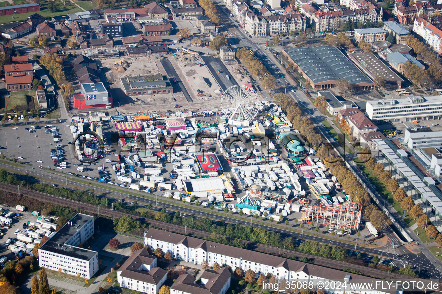 Aerial view of Measuring station in the district Oststadt in Karlsruhe in the state Baden-Wuerttemberg, Germany