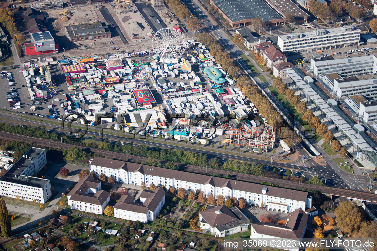 Aerial photograpy of Measuring station in the district Oststadt in Karlsruhe in the state Baden-Wuerttemberg, Germany