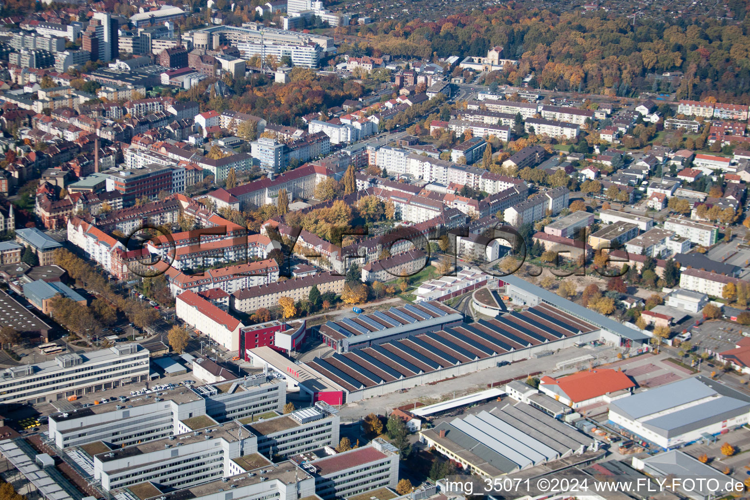 Tram Depot East in the district Oststadt in Karlsruhe in the state Baden-Wuerttemberg, Germany