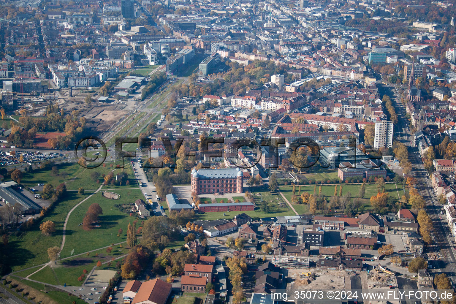 District Oststadt in Karlsruhe in the state Baden-Wuerttemberg, Germany from a drone