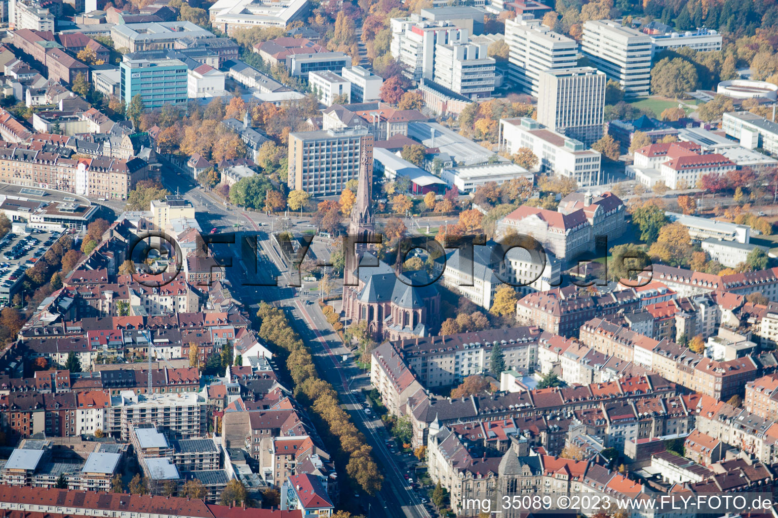 District Oststadt in Karlsruhe in the state Baden-Wuerttemberg, Germany from above