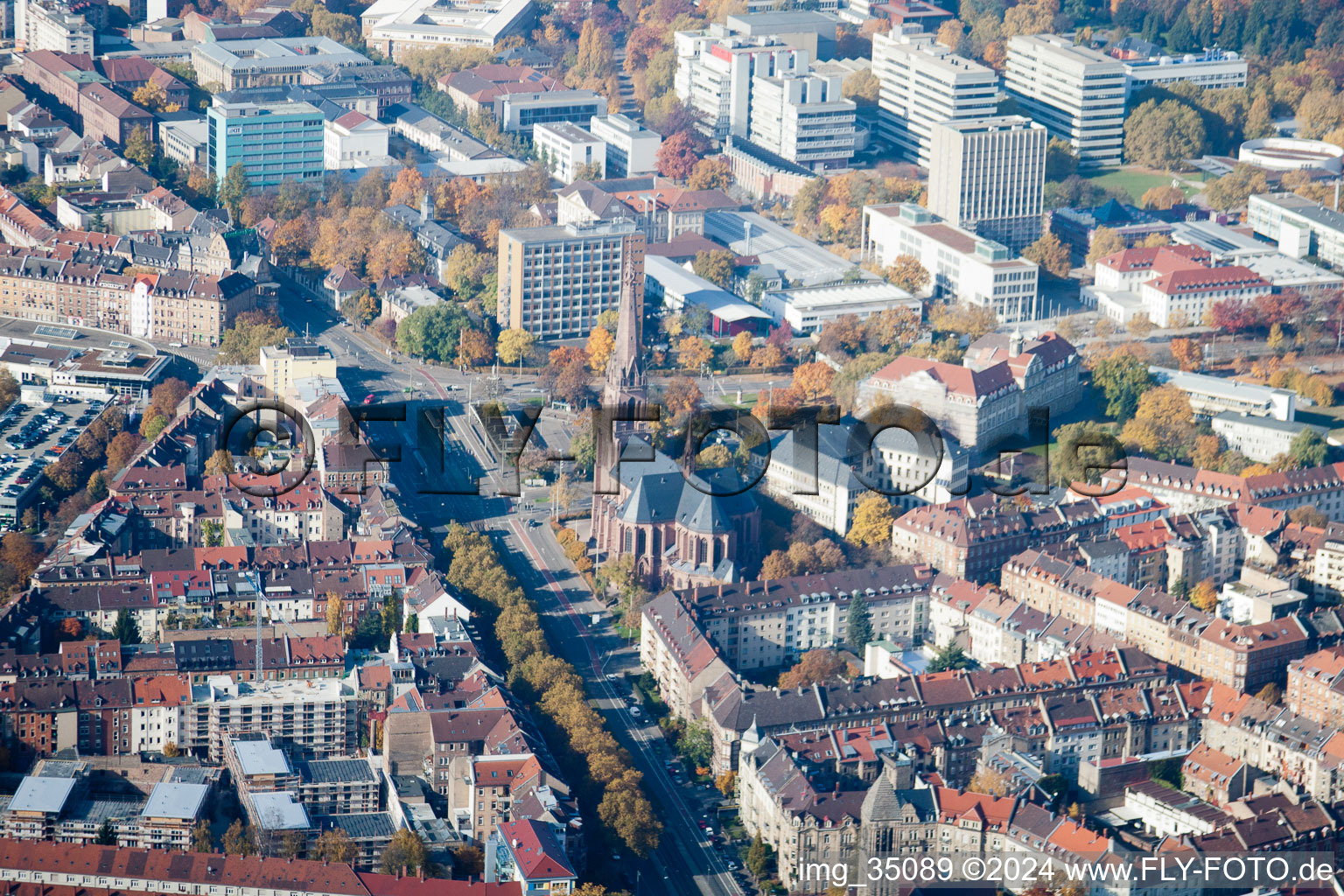 Oblique view of District Oststadt in Karlsruhe in the state Baden-Wuerttemberg, Germany