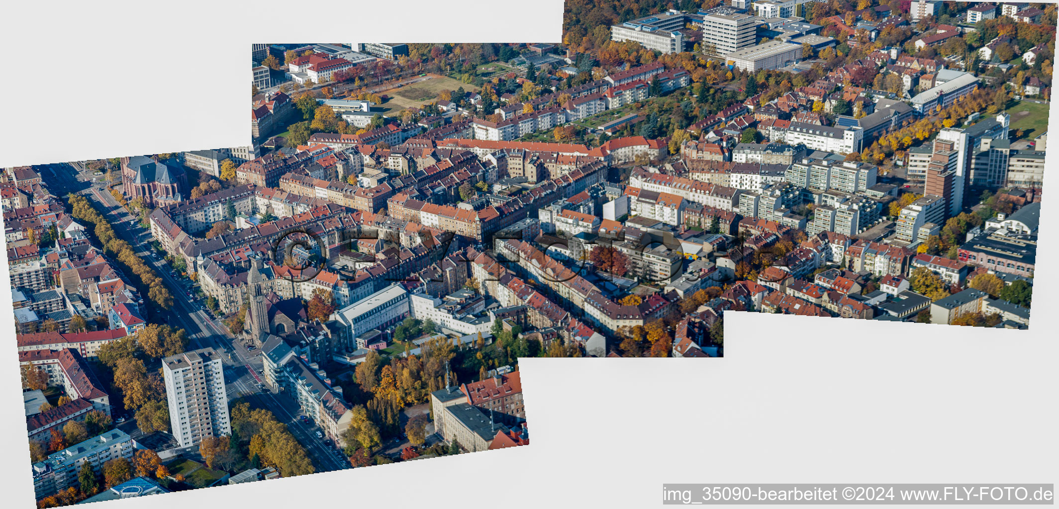 District Oststadt in Karlsruhe in the state Baden-Wuerttemberg, Germany from above