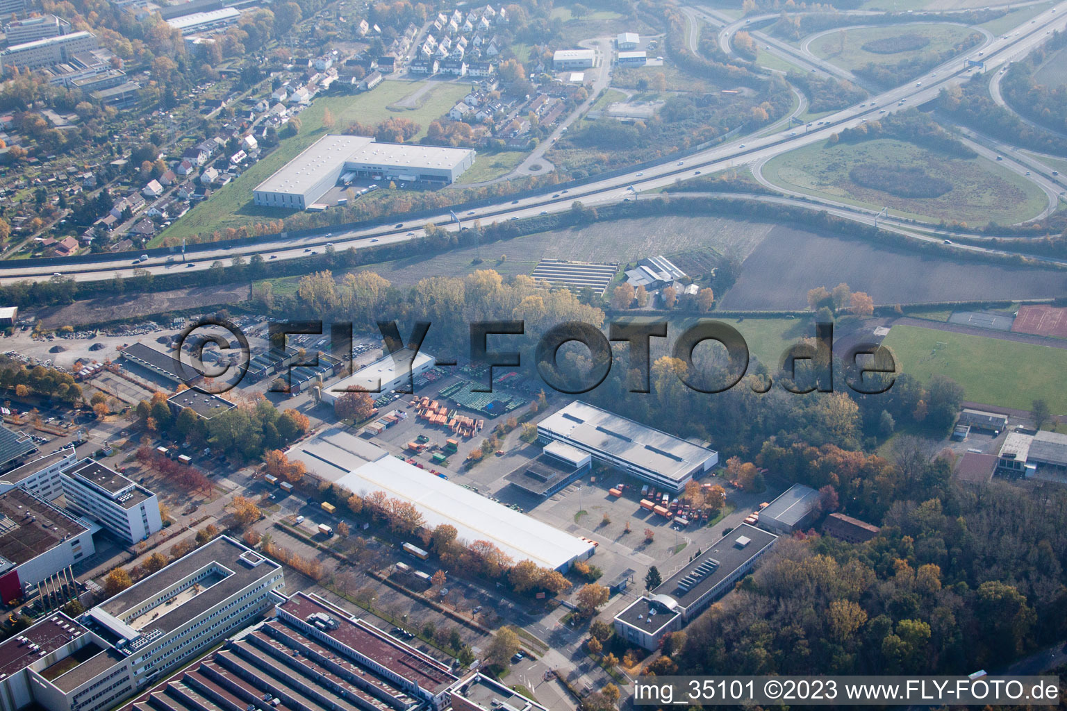 Aerial view of Ottostr in the district Durlach in Karlsruhe in the state Baden-Wuerttemberg, Germany