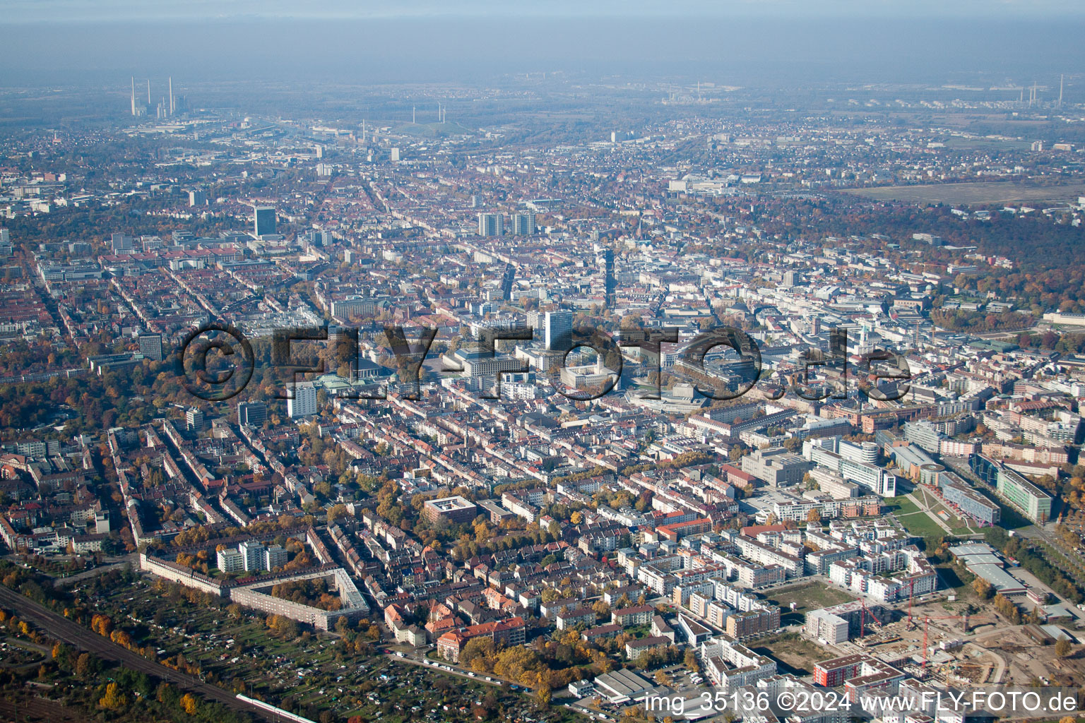 From the southeast in the district Innenstadt-West in Karlsruhe in the state Baden-Wuerttemberg, Germany