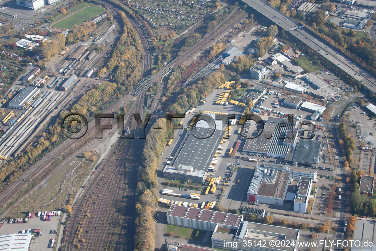 Warehouses and forwarding building SWS-Speditions-GmbH, Otto-street in the district Durlach in Karlsruhe in the state Baden-Wurttemberg out of the air