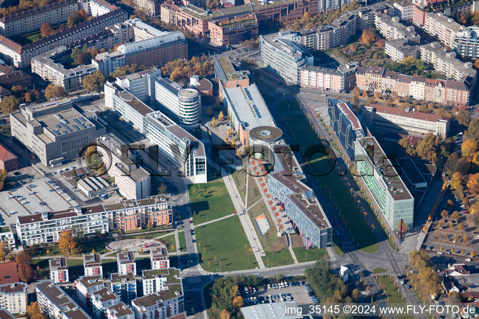 Drone image of Kriegsstrasse East in the district Südstadt in Karlsruhe in the state Baden-Wuerttemberg, Germany