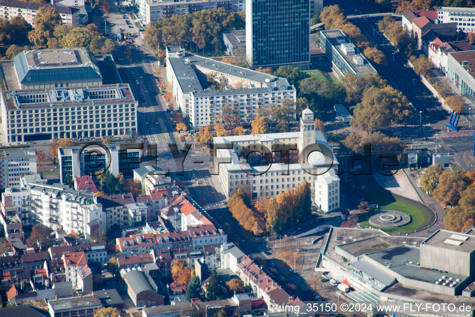 Kriegsstrasse East in the district Südstadt in Karlsruhe in the state Baden-Wuerttemberg, Germany from a drone