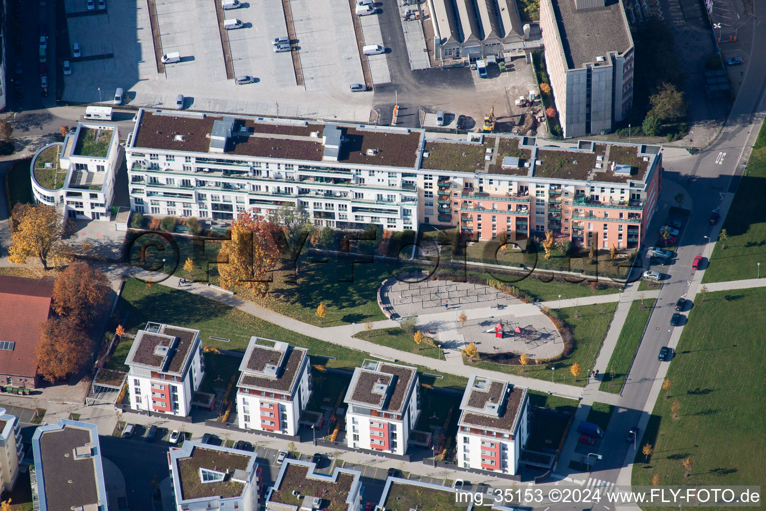 Aerial view of Kriegsstrasse East in the district Südstadt in Karlsruhe in the state Baden-Wuerttemberg, Germany