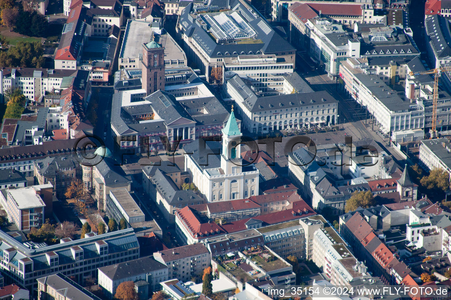 Market square, city church in the district Innenstadt-Ost in Karlsruhe in the state Baden-Wuerttemberg, Germany