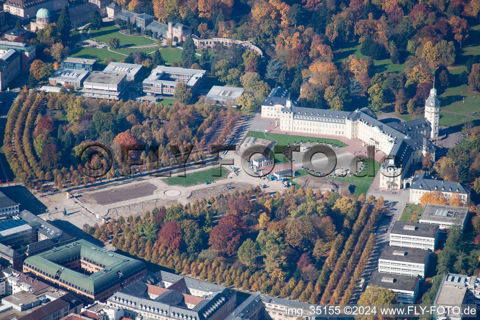 Karlsruhe Castle in the centre of the circle in the district Innenstadt-West in Karlsruhe in the state Baden-Wuerttemberg, Germany