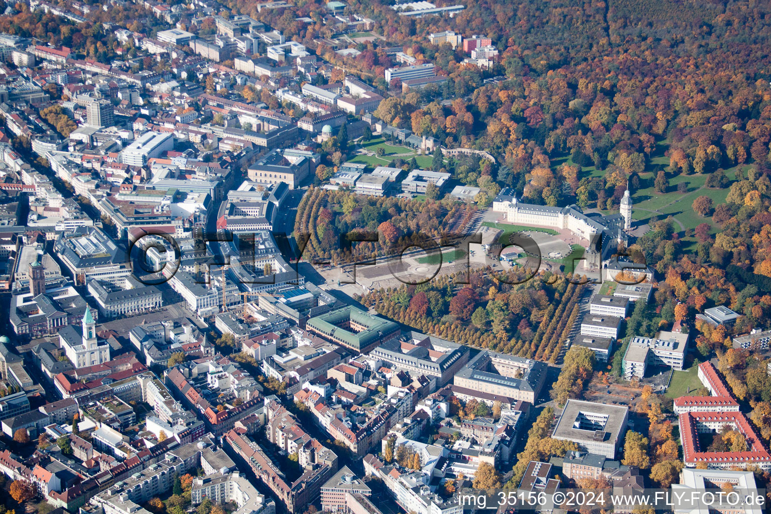 Karlsruhe Castle in the centre of the circle in the district Innenstadt-Ost in Karlsruhe in the state Baden-Wuerttemberg, Germany