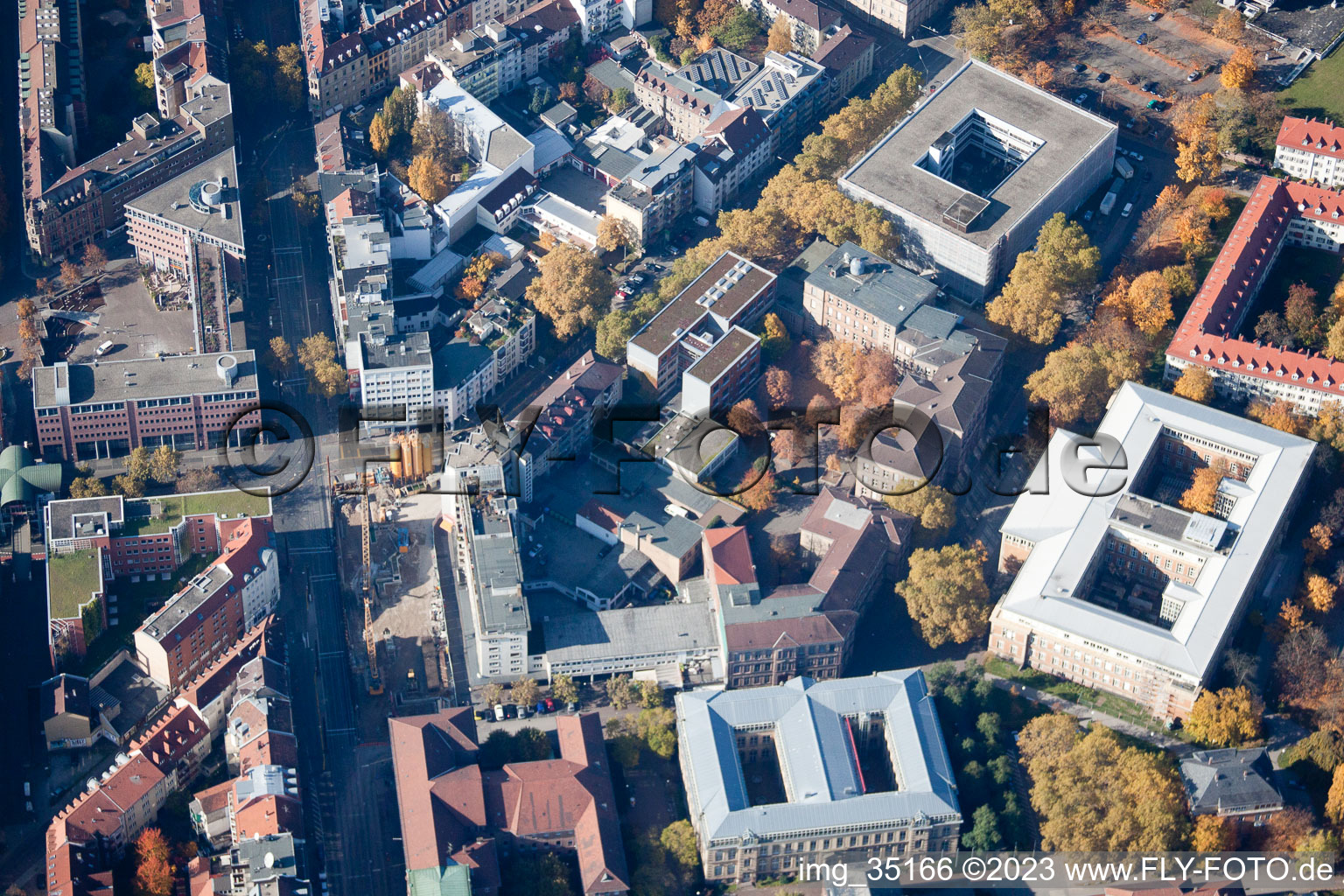 Aerial photograpy of KIT University in the district Innenstadt-Ost in Karlsruhe in the state Baden-Wuerttemberg, Germany