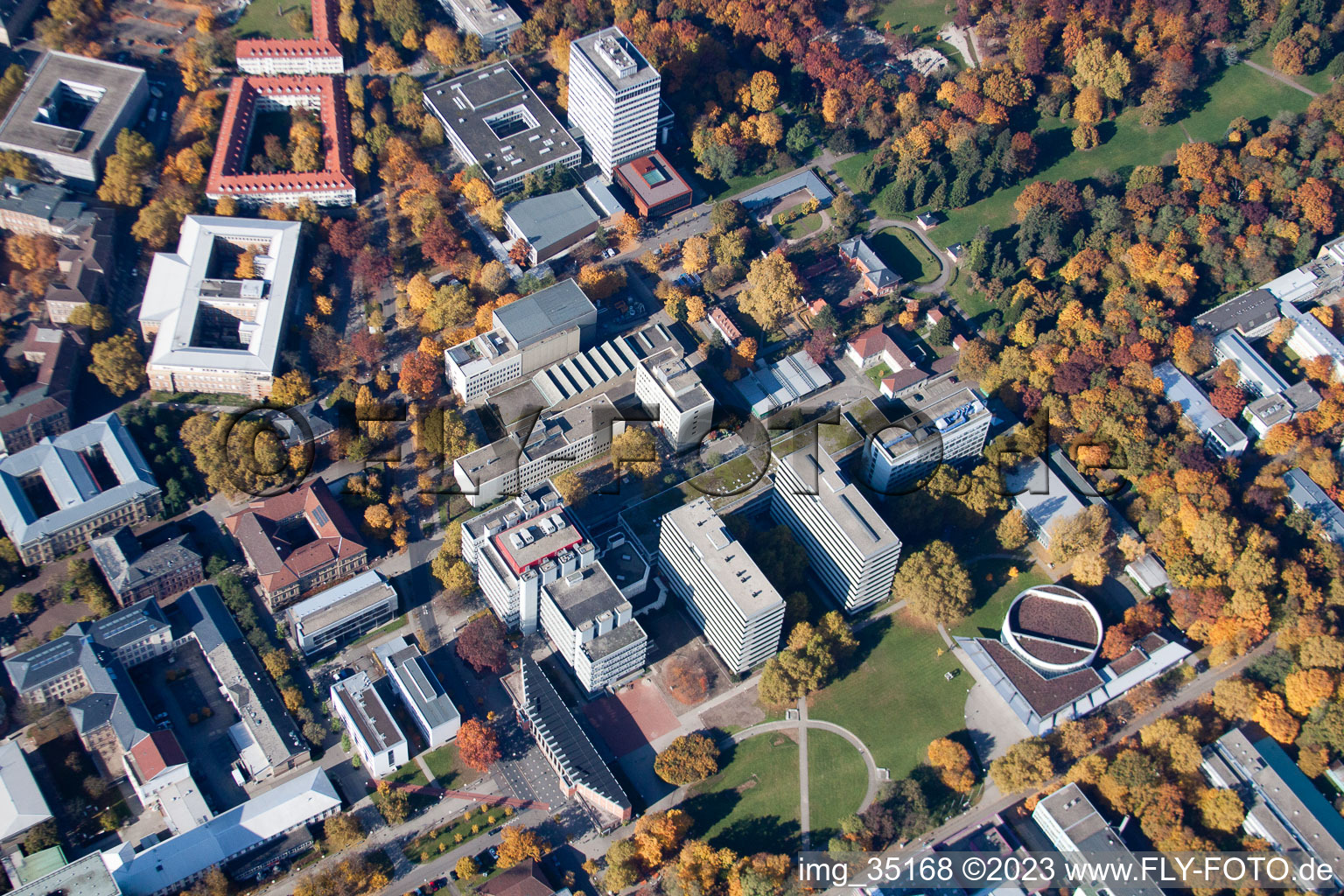 KIT University in the district Innenstadt-Ost in Karlsruhe in the state Baden-Wuerttemberg, Germany from above