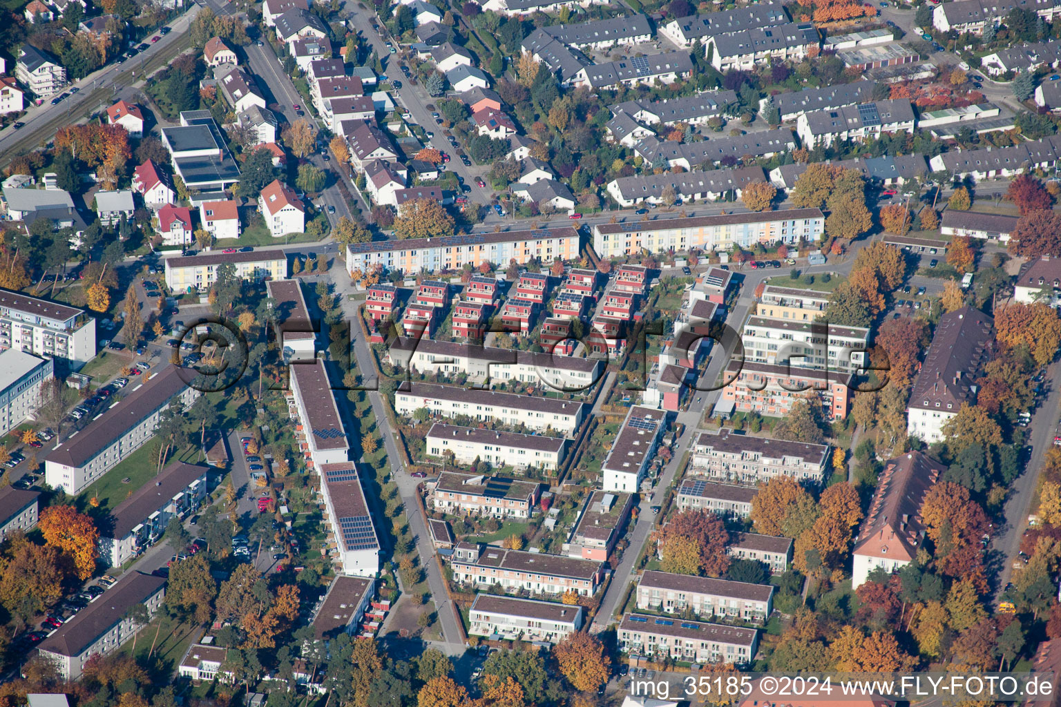 Aerial photograpy of District Nordstadt in Karlsruhe in the state Baden-Wuerttemberg, Germany