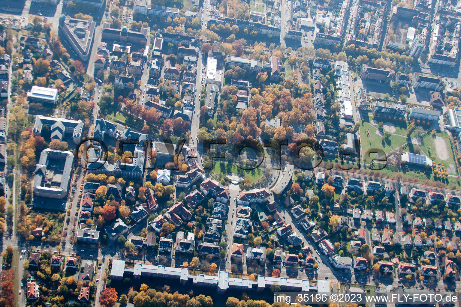 District Mühlburg in Karlsruhe in the state Baden-Wuerttemberg, Germany seen from a drone