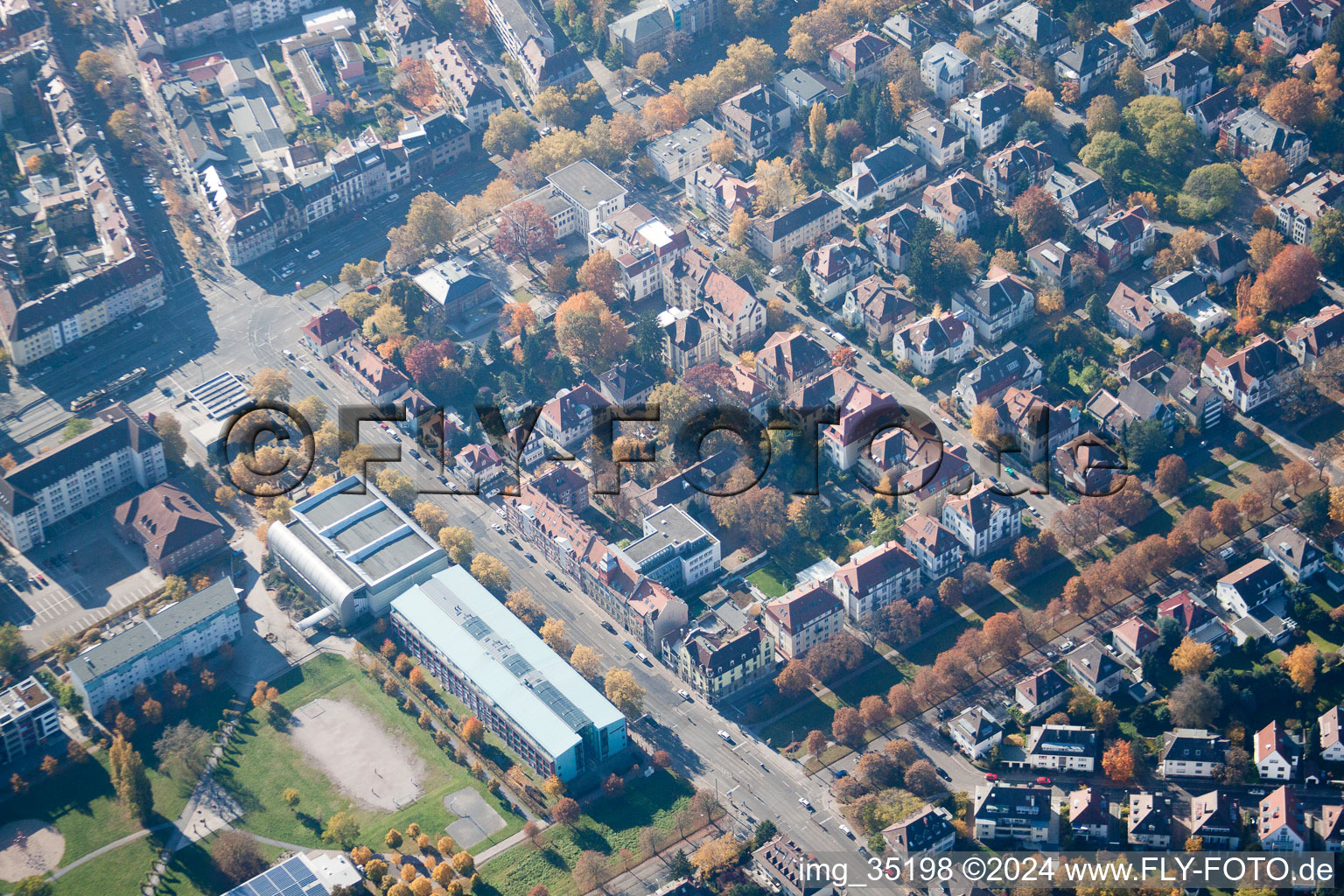 Aerial photograpy of District Mühlburg in Karlsruhe in the state Baden-Wuerttemberg, Germany