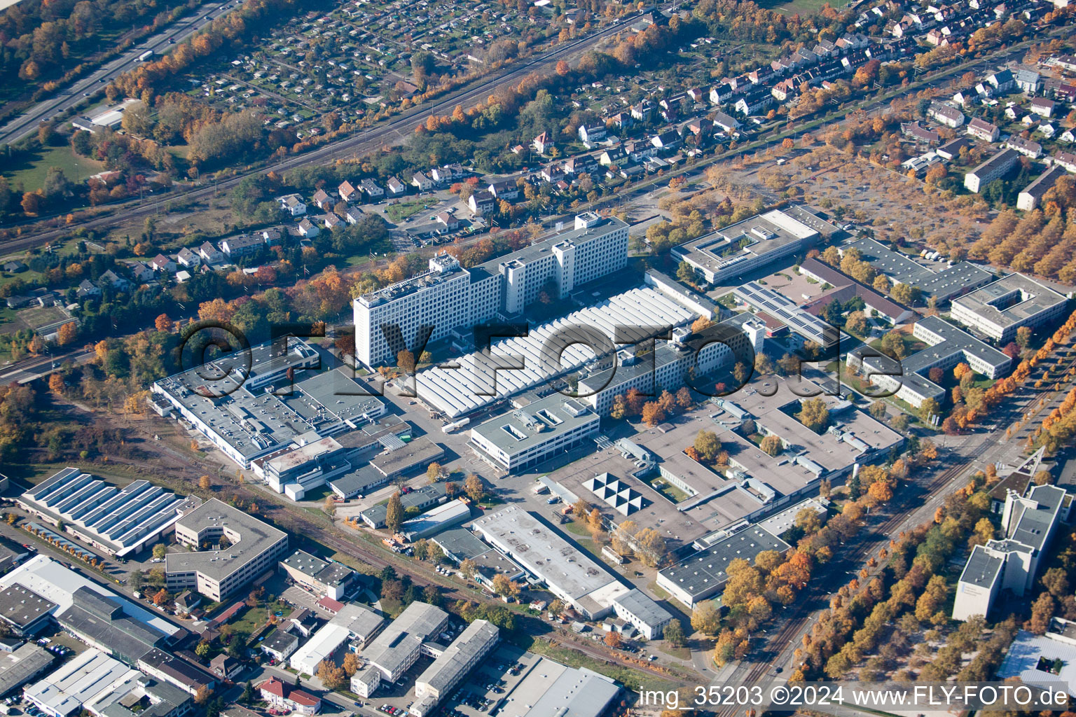 District Knielingen in Karlsruhe in the state Baden-Wuerttemberg, Germany from the drone perspective