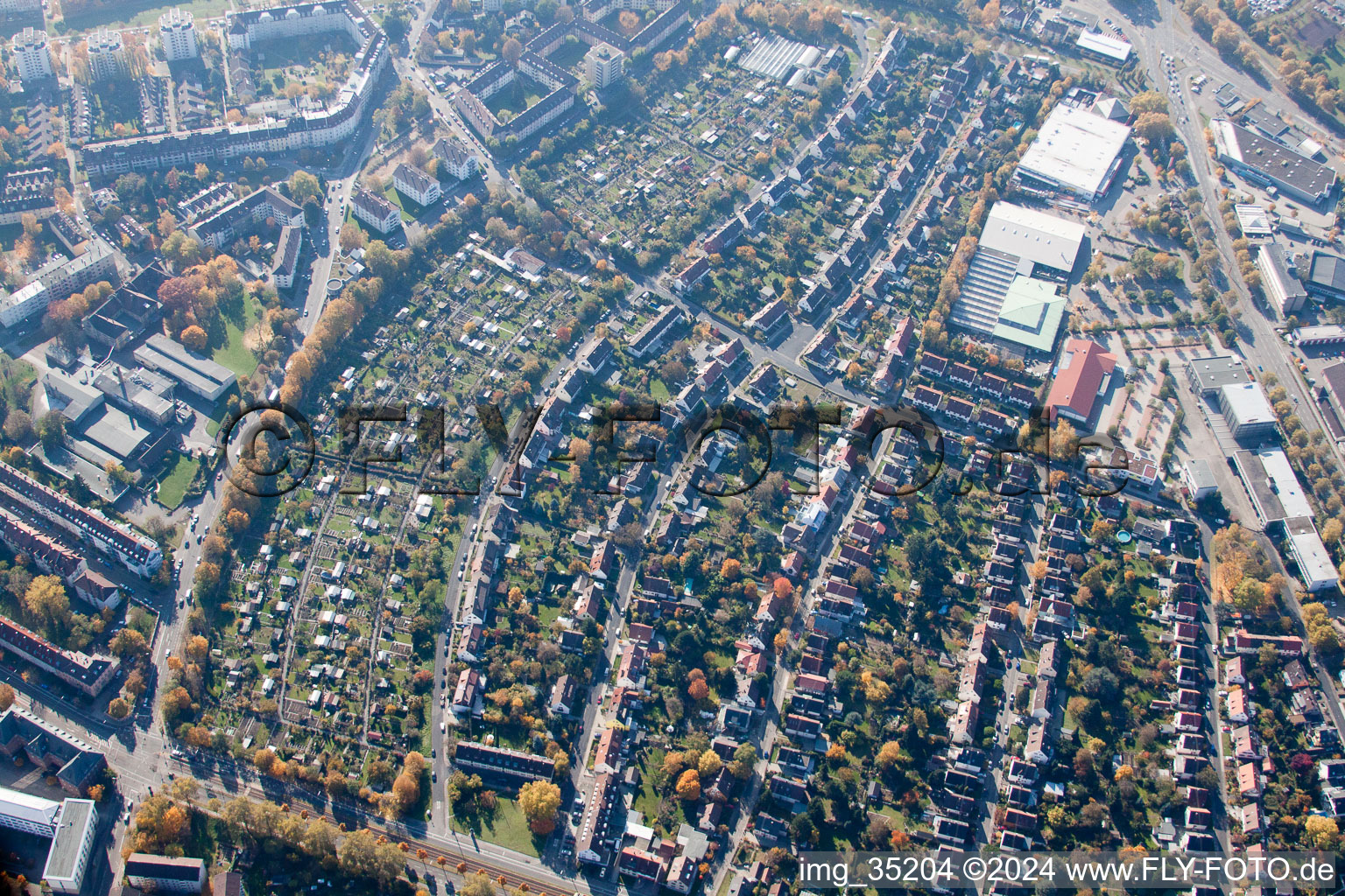 District Knielingen in Karlsruhe in the state Baden-Wuerttemberg, Germany from a drone