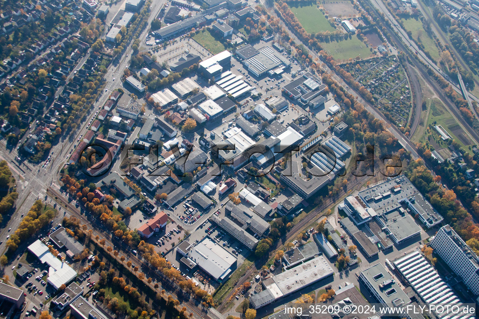 District Knielingen in Karlsruhe in the state Baden-Wuerttemberg, Germany from above