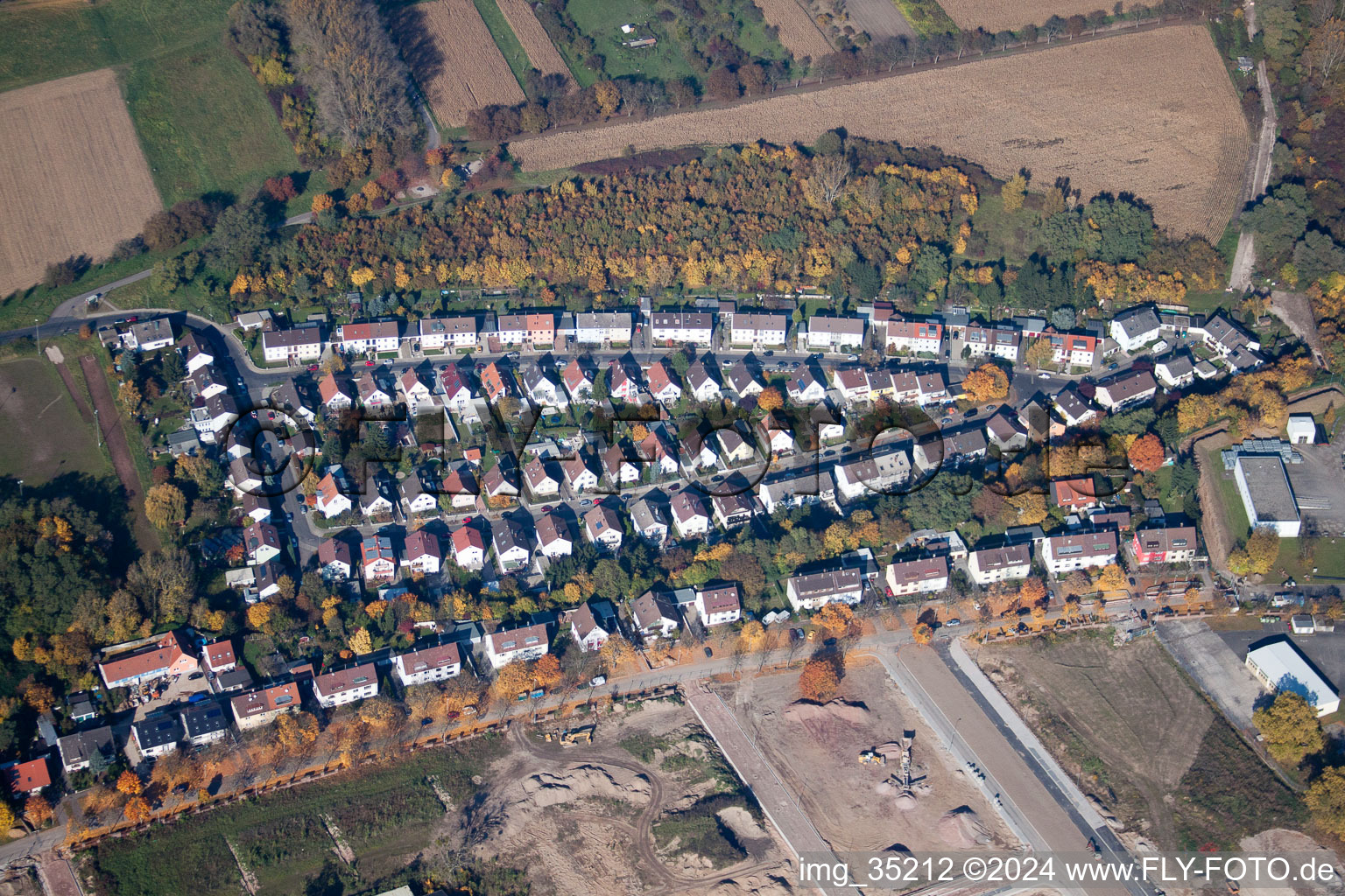 District Knielingen in Karlsruhe in the state Baden-Wuerttemberg, Germany from the plane