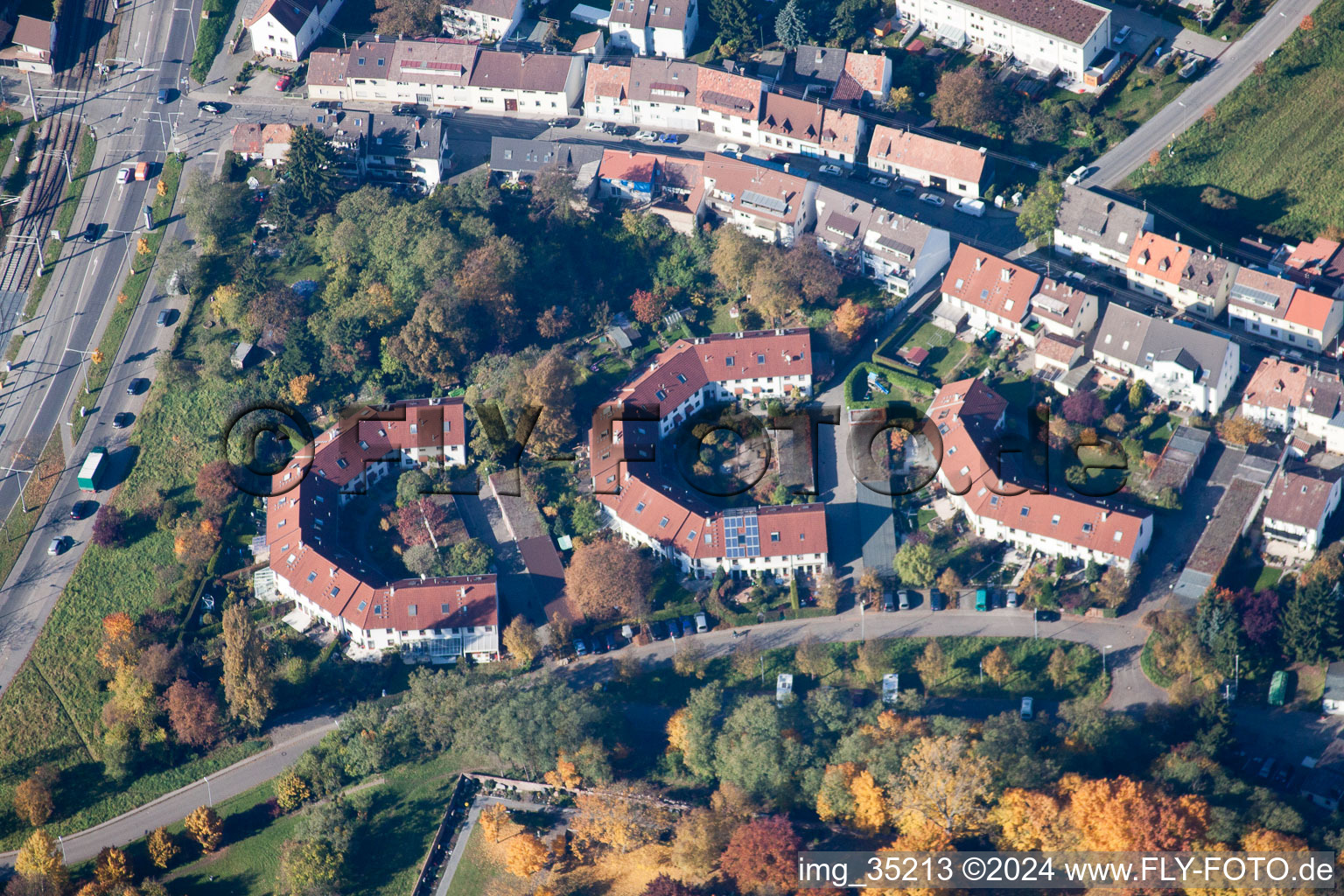 Bird's eye view of District Knielingen in Karlsruhe in the state Baden-Wuerttemberg, Germany