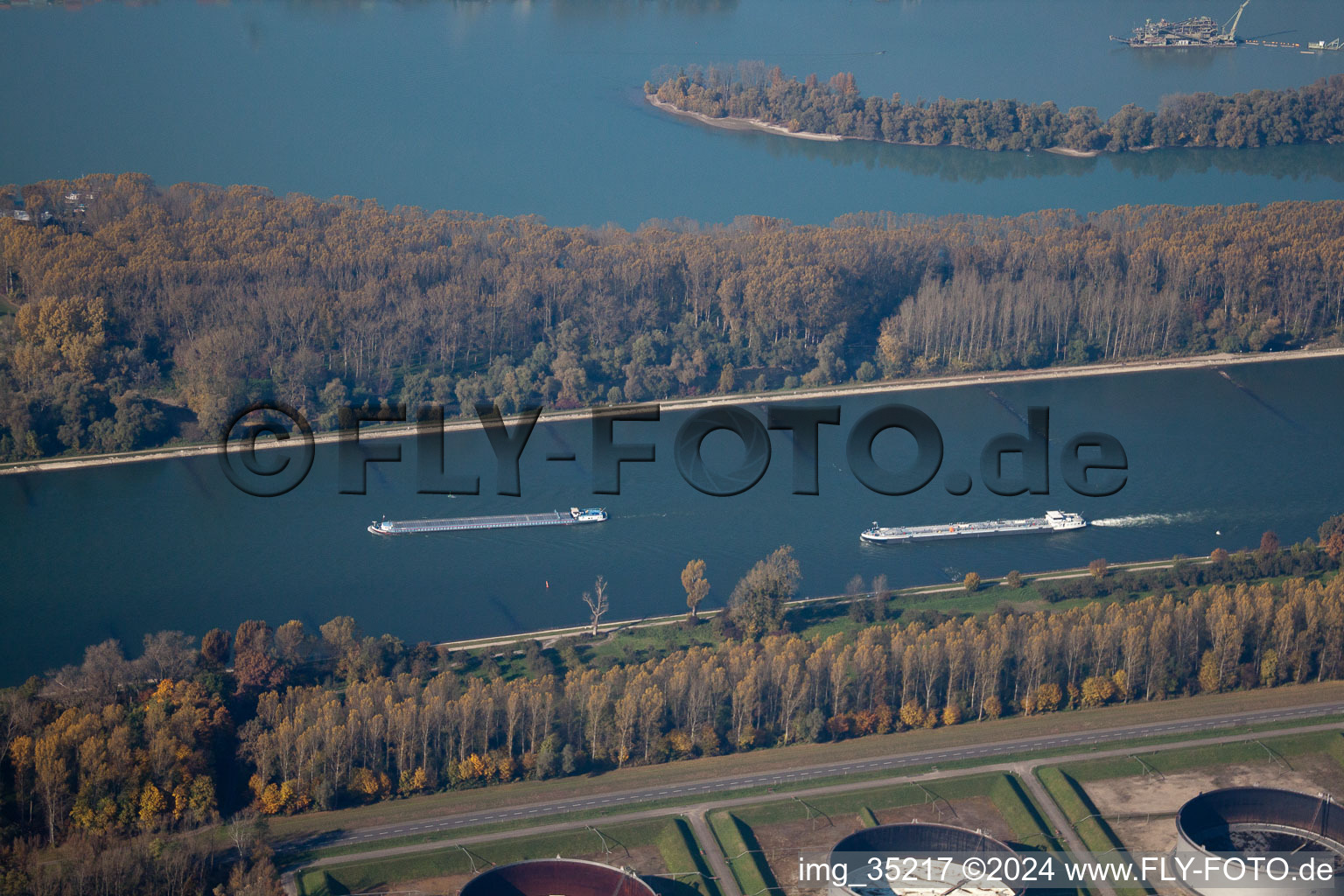 Rhine at Karlsruhe in the district Knielingen in Karlsruhe in the state Baden-Wuerttemberg, Germany