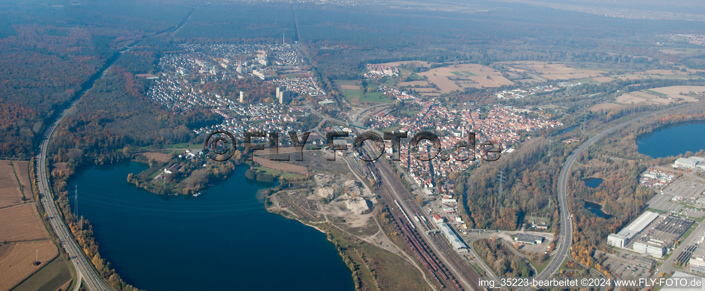 Oblique view of From the east in Wörth am Rhein in the state Rhineland-Palatinate, Germany