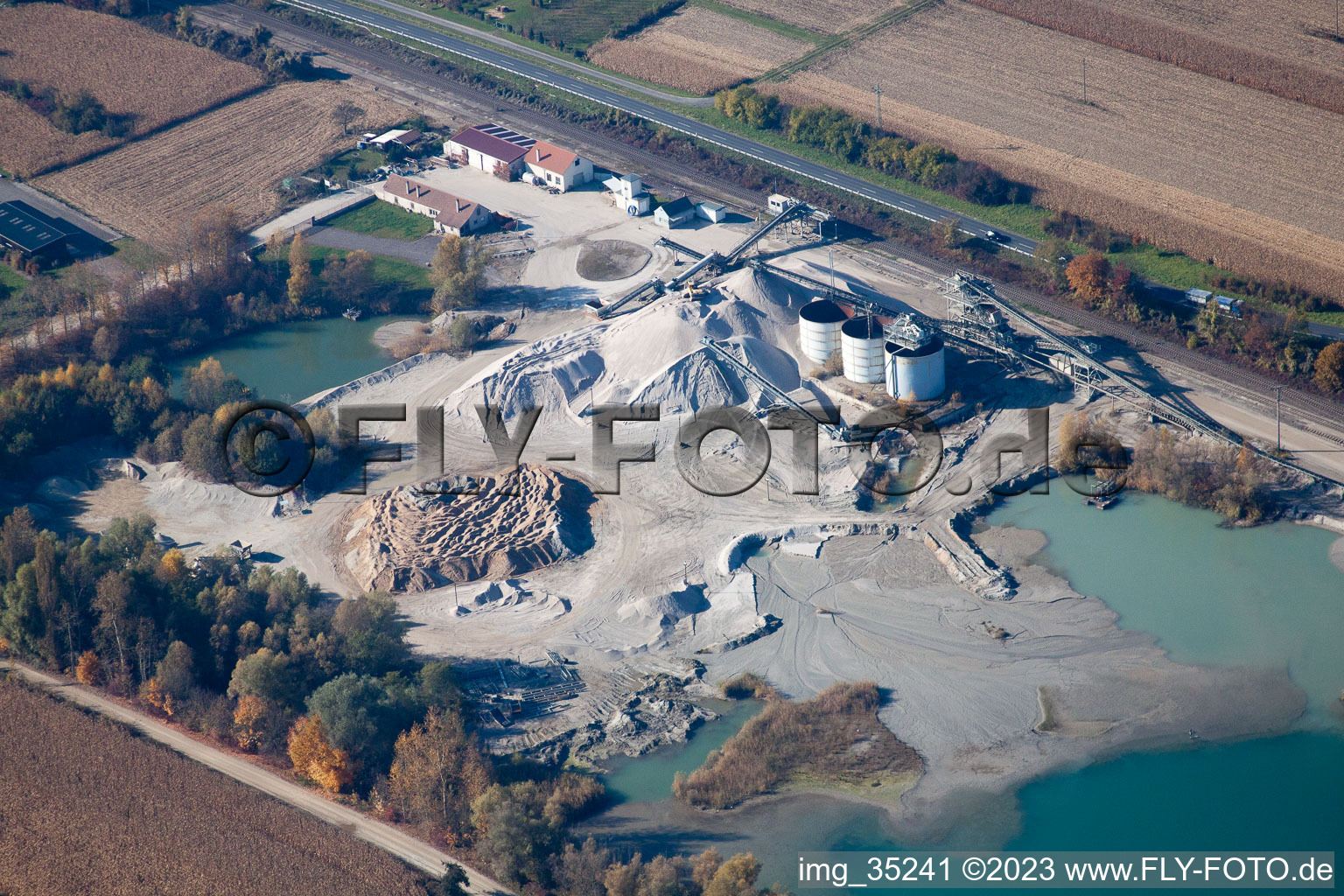 Gravel works in Hagenbach in the state Rhineland-Palatinate, Germany