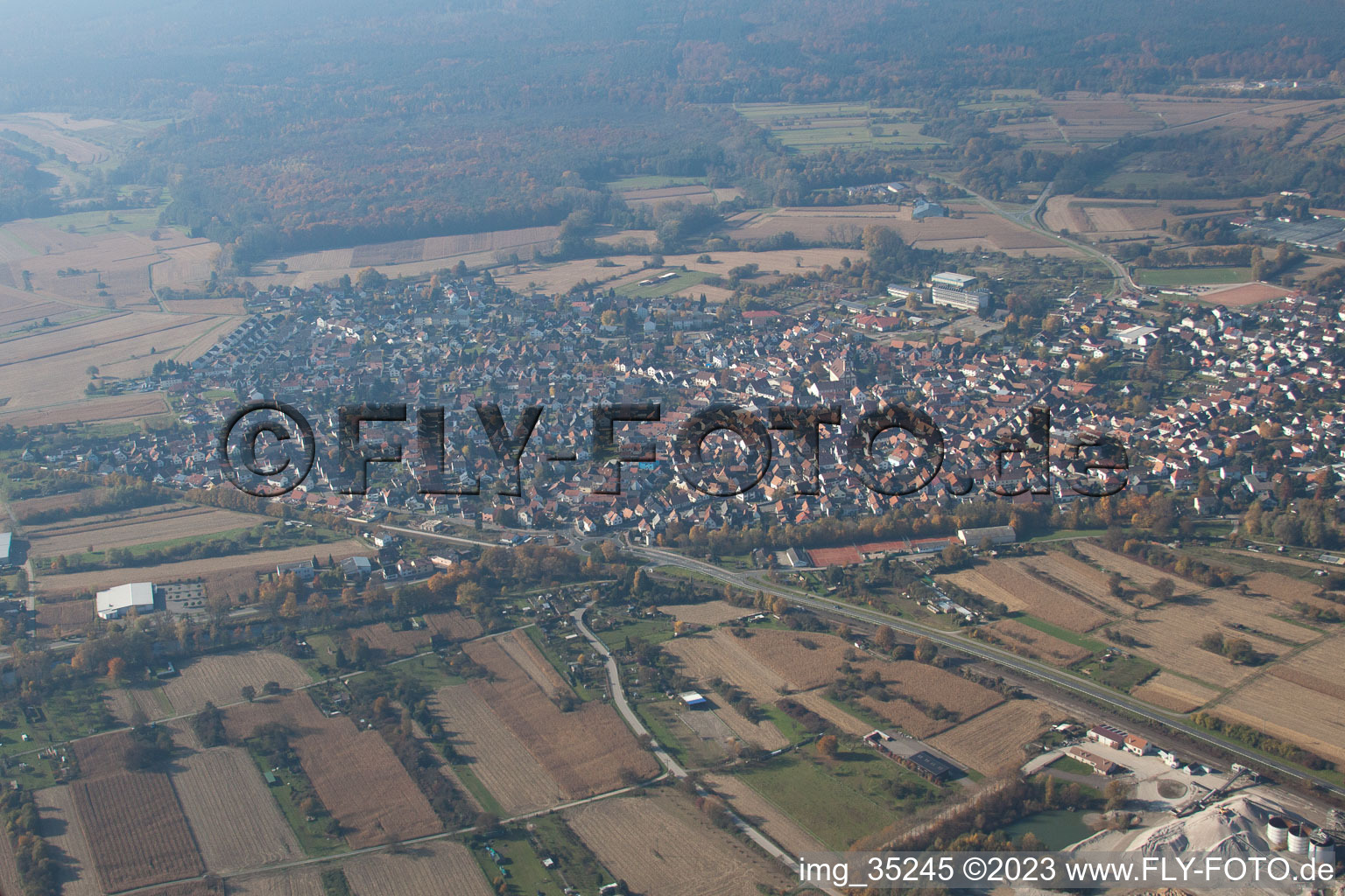 Bird's eye view of Hagenbach in the state Rhineland-Palatinate, Germany