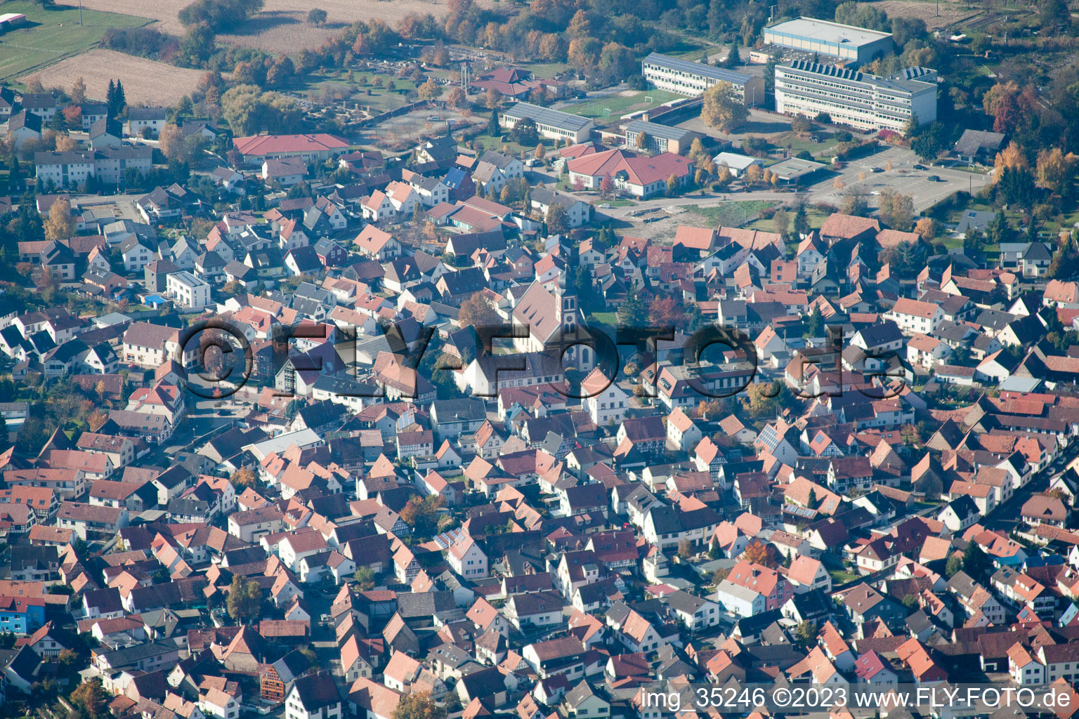 Hagenbach in the state Rhineland-Palatinate, Germany viewn from the air