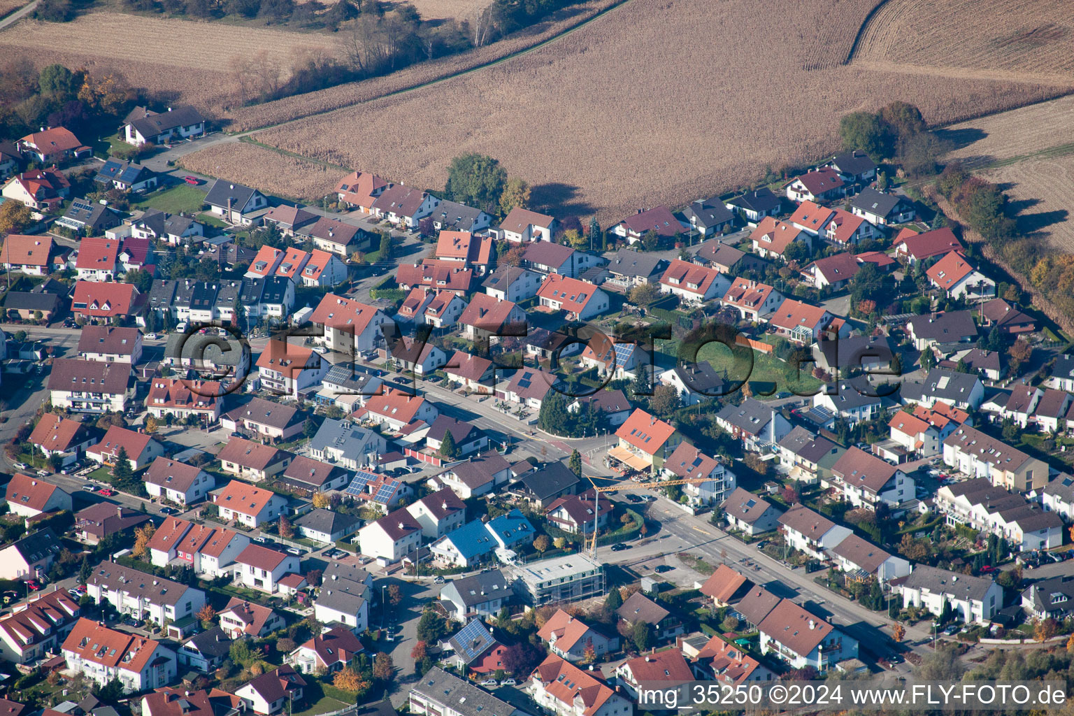 Hagenbach in the state Rhineland-Palatinate, Germany from a drone