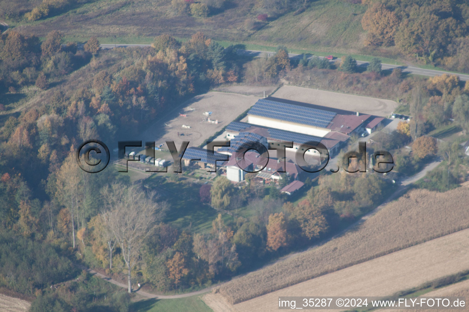 Hagenbach in the state Rhineland-Palatinate, Germany from a drone