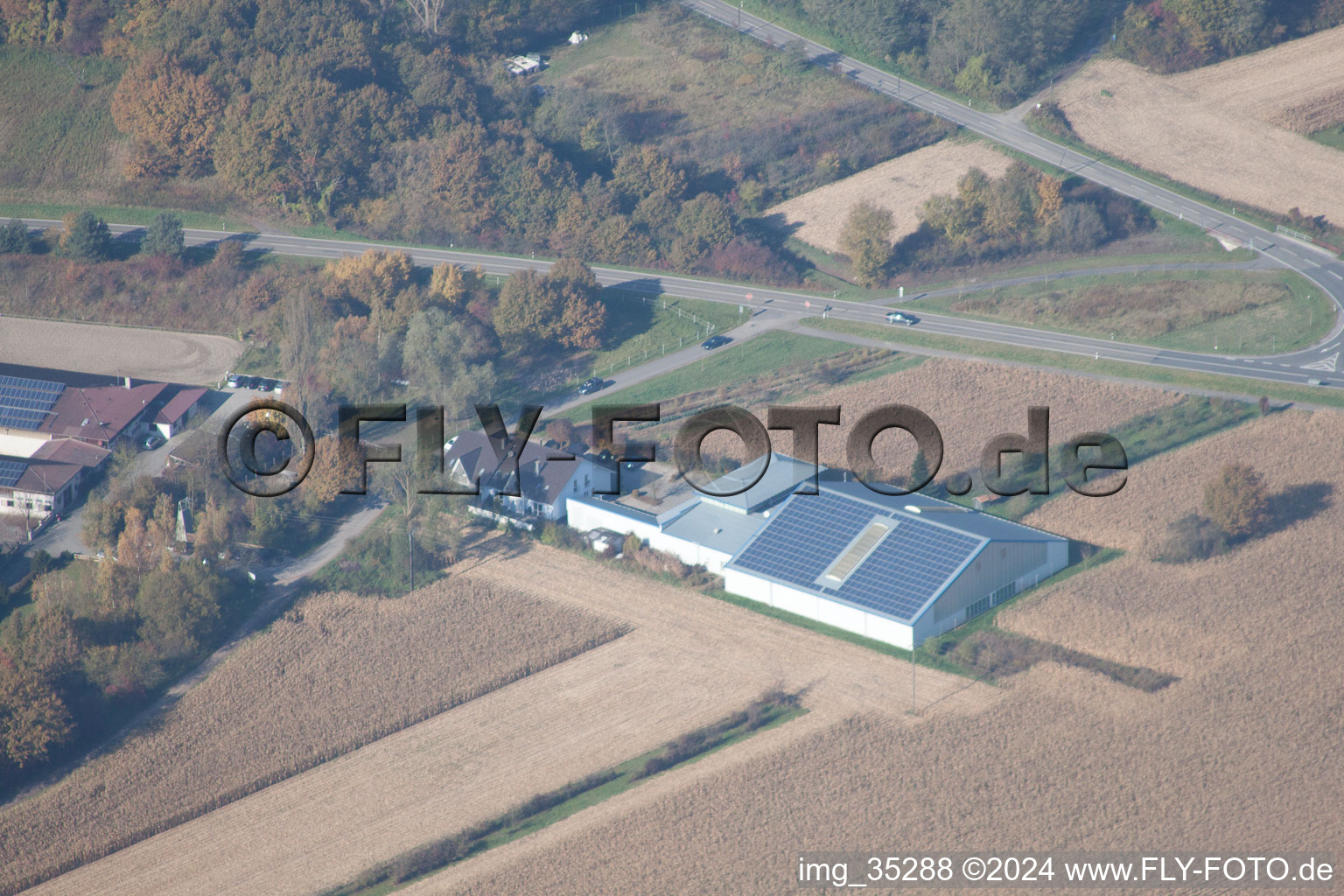 Hagenbach in the state Rhineland-Palatinate, Germany seen from a drone