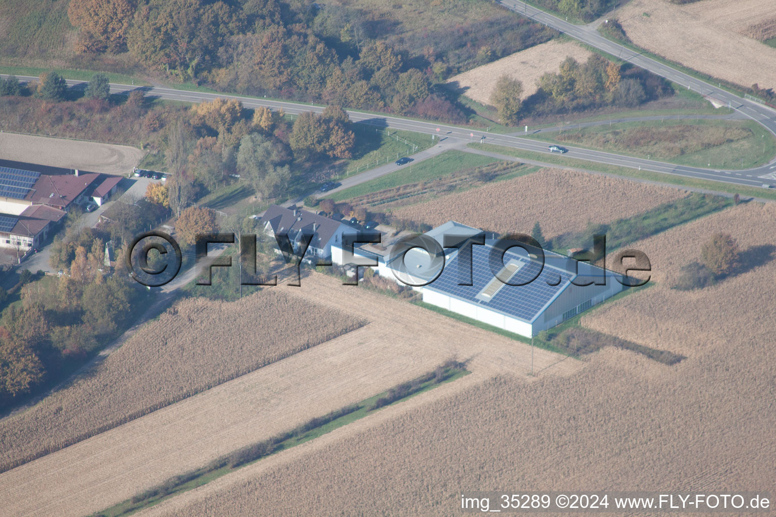 Aerial view of Hagenbach in the state Rhineland-Palatinate, Germany