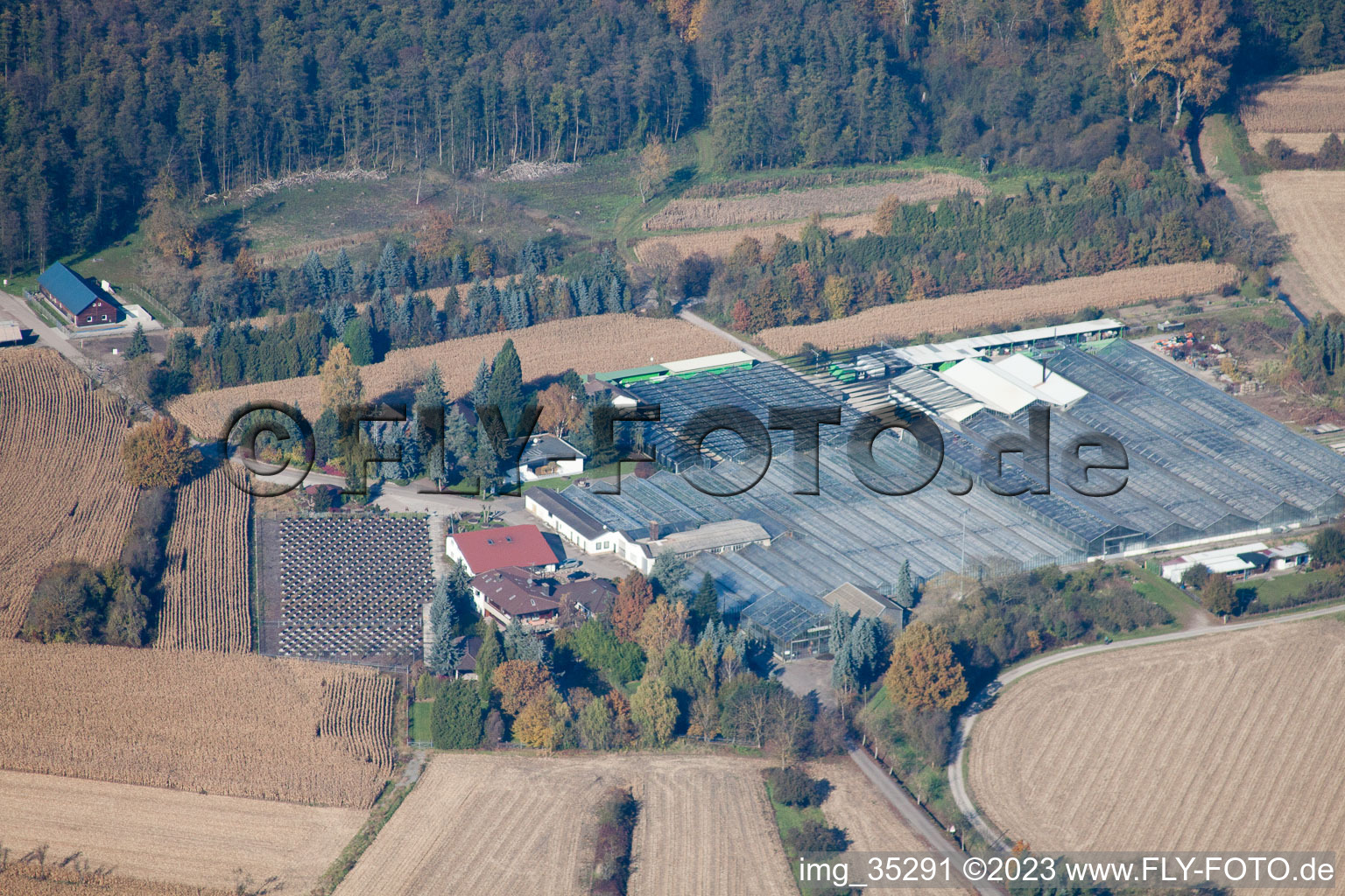 Aerial view of Geranium Endisch GmbH in Hagenbach in the state Rhineland-Palatinate, Germany
