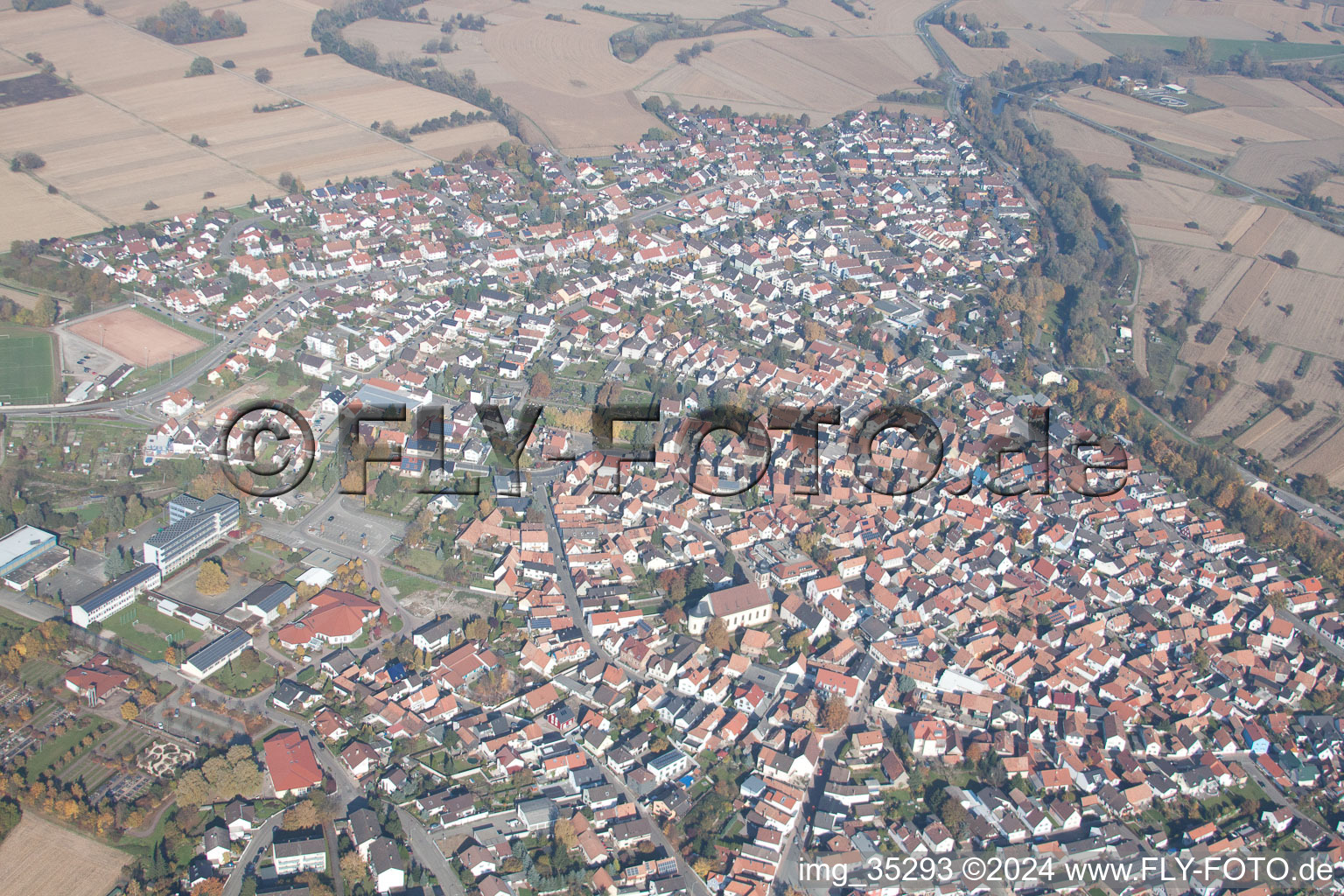 Aerial photograpy of Hagenbach in the state Rhineland-Palatinate, Germany