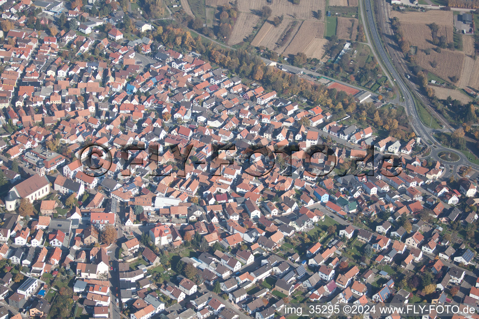 Hagenbach in the state Rhineland-Palatinate, Germany from above