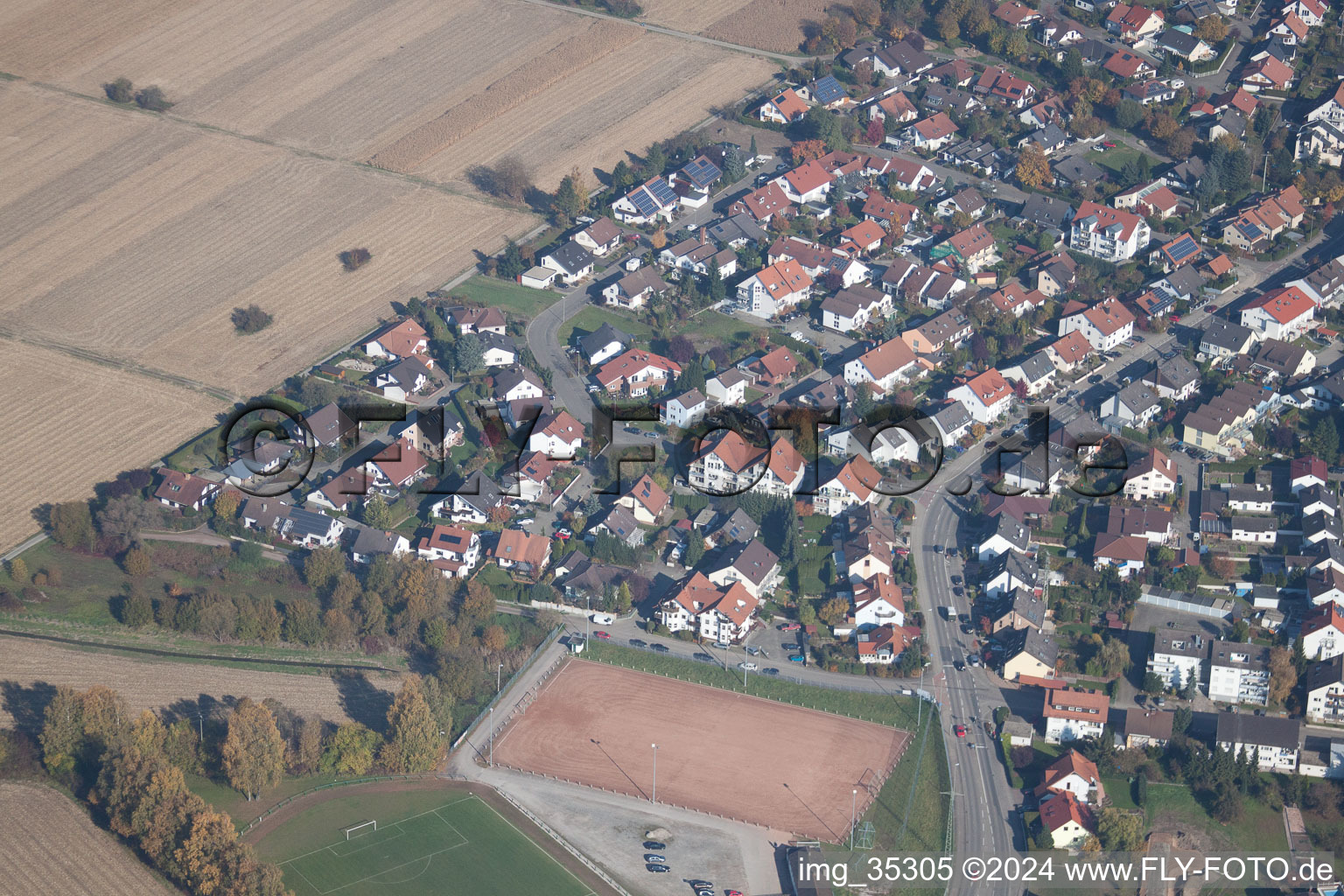 Drone image of Hagenbach in the state Rhineland-Palatinate, Germany