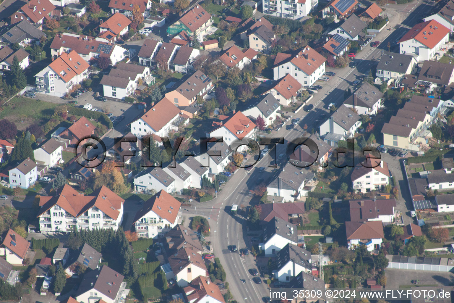 Aerial view of Hagenbach in the state Rhineland-Palatinate, Germany