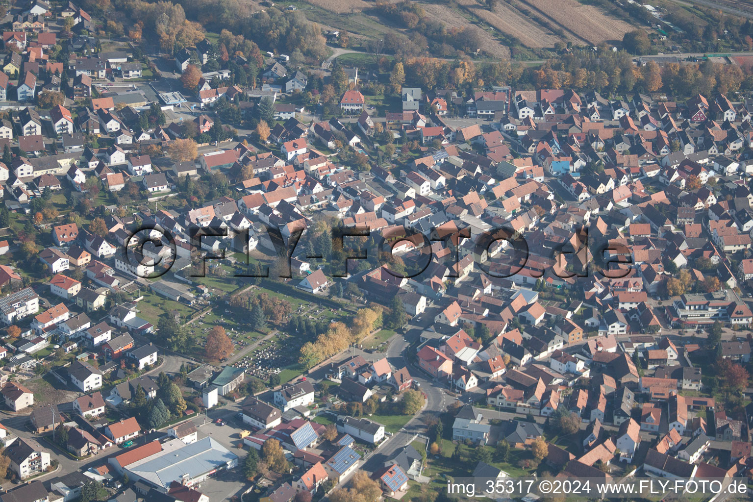 Hagenbach in the state Rhineland-Palatinate, Germany seen from above