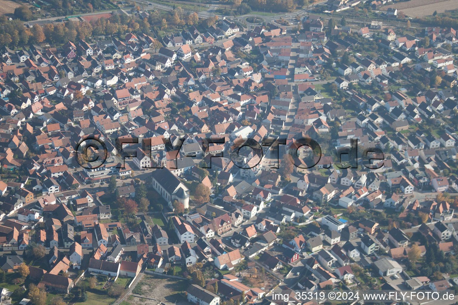 Bird's eye view of Hagenbach in the state Rhineland-Palatinate, Germany