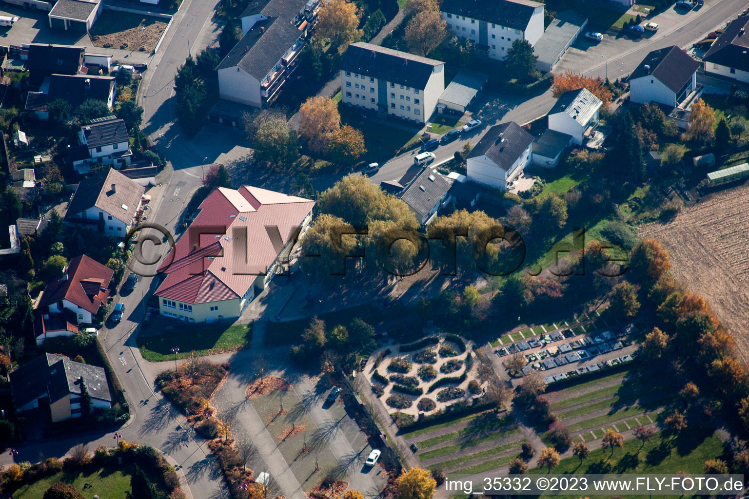Aerial photograpy of Cemetery in Hagenbach in the state Rhineland-Palatinate, Germany