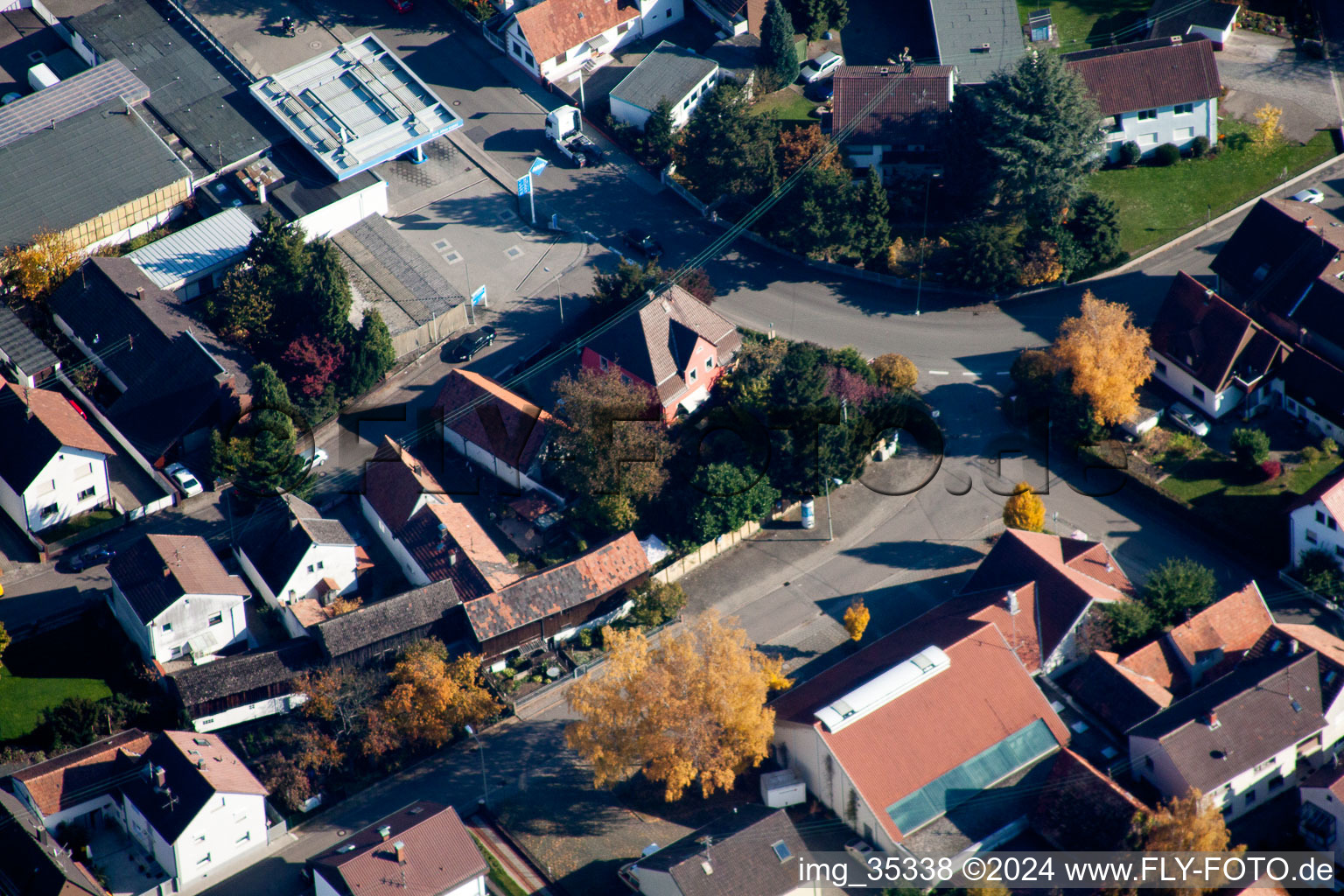 Aerial view of Aral gas station in Hagenbach in the state Rhineland-Palatinate, Germany