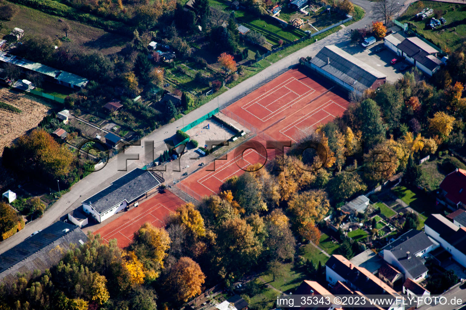 Aerial view of Tennis in Hagenbach in the state Rhineland-Palatinate, Germany