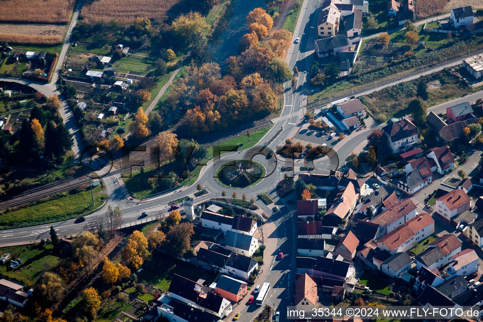 Roundabout towards Wörth in Hagenbach in the state Rhineland-Palatinate, Germany